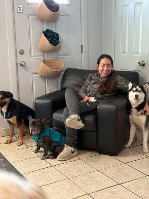 foster dogs with staff member